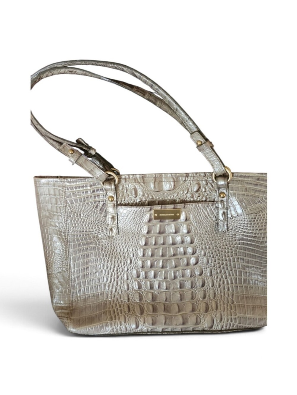 Brahmin Medium Asher Taupe Champagne Croc Embossed Leather Tote Bag